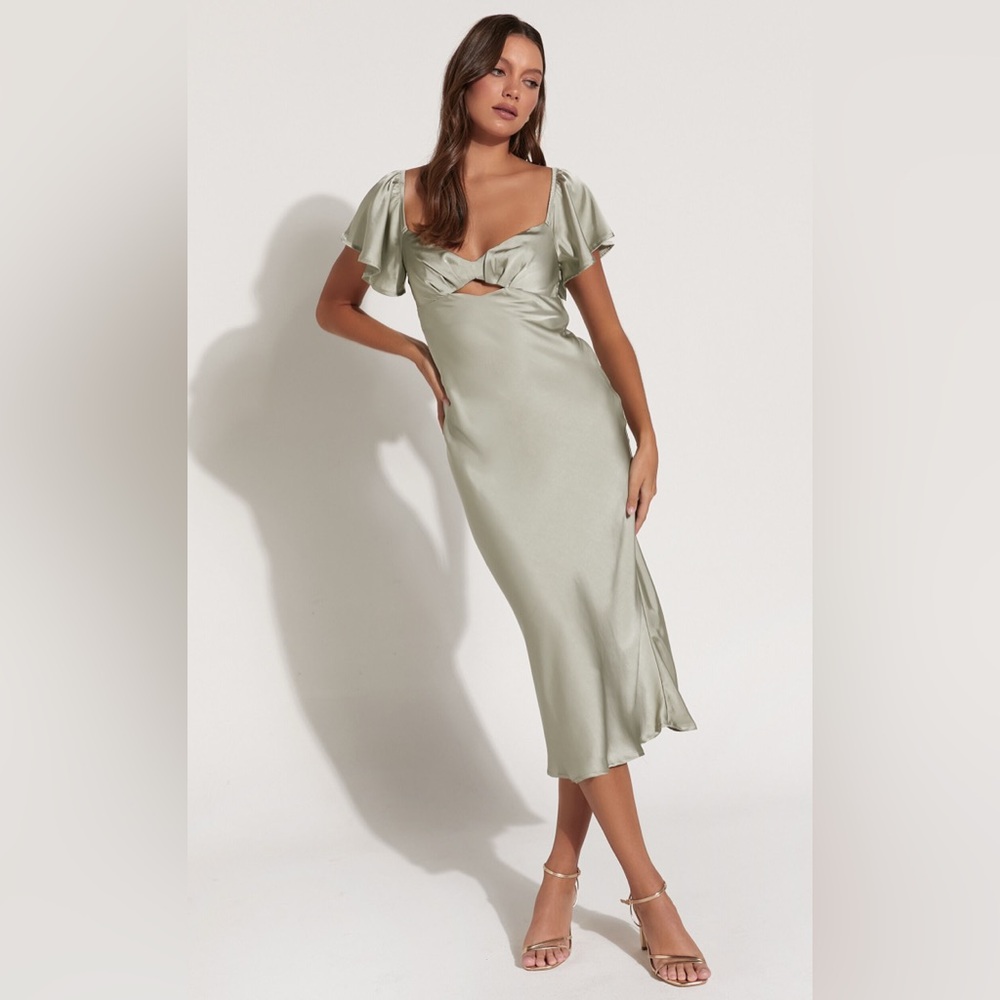Satin Midi Dress in Sage - Showpo - US 2